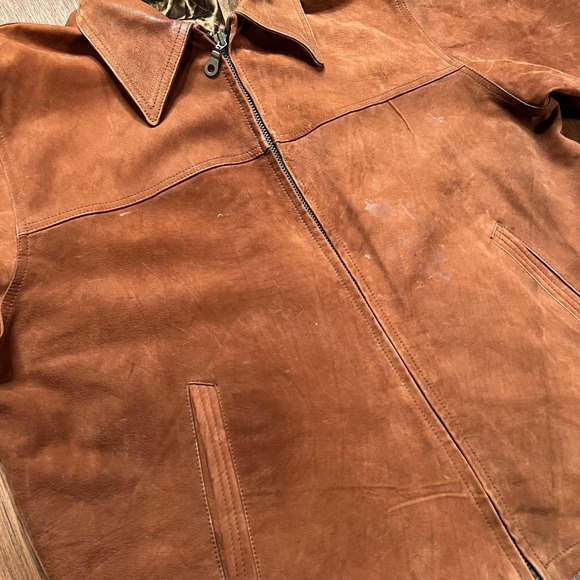 Vintage Western Brown Suede Leather Jacket Oklahoma State Seal Buttons XL - Picture 3 of 11